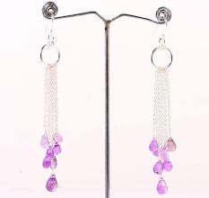 Silver Plated Brass Drop Dangle Earrings with Amethyst Gemstone